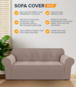 3-seater Knitted Sofa Cover - Sand - Image 4
