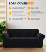 3-seater Knitted Sofa Cover - Black - Image 4
