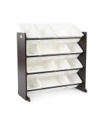 Toy Storage Organiser with 12 Plastic Bins, Natural/White