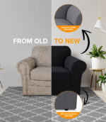 1-seater Knitted Sofa Cover - Black - Image 3