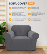 1-seater Knitted Sofa Cover - Grey - Image 4