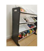 Toy Storage Organiser with 12 Plastic Bins, Natural/White - Image 3