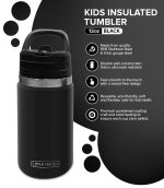 Kids Insulated Tumbler Drink Bottle - Black - Image 4